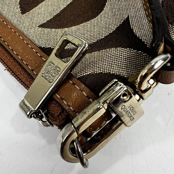 Louis Quatorze Mini Handbag Monogram Logo Tan Leather Trim Baguette Purse‎ - Picture 4 of 9